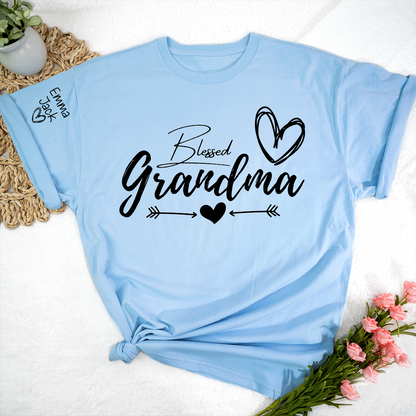 Blessed Grandma T-Shirt, Simple Heart Design with Custom Names