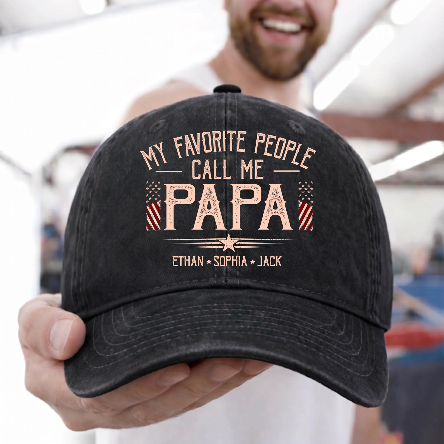 My Favorite People Call Me Grandpa Hat, Funny Grandpa Baseball Cap, Patriotic American Flag Gift for Grandfather Dad Papa Fathers Day Birthday Present