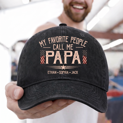 My Favorite People Call Me Grandpa Hat, Funny Grandpa Baseball Cap, Patriotic American Flag Gift for Grandfather Dad Papa Fathers Day Birthday Present