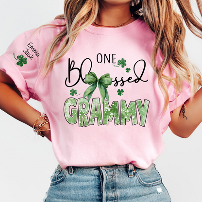 One Blessed Grammy T-Shirt, St Patrick’s Day Shamrock Family T Shirt with For Gift Grandma And Kids