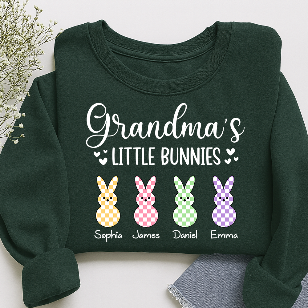 Custom Grandma Sweatshirt with Bunny Design and Kids Names, Grandma’s Little Bunnies Apparel