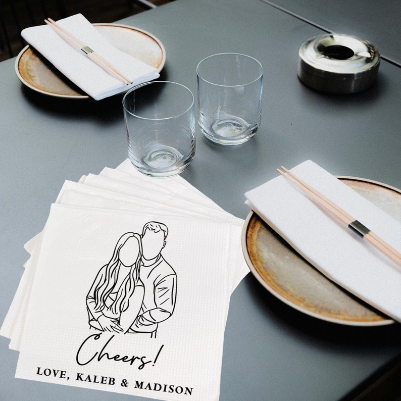 Personalized Elegant Wedding Cocktail Napkins, Engagement Party, Gifts for Couple, Engagement Wedding Gifts, Custom Cocktail Beverage Paper