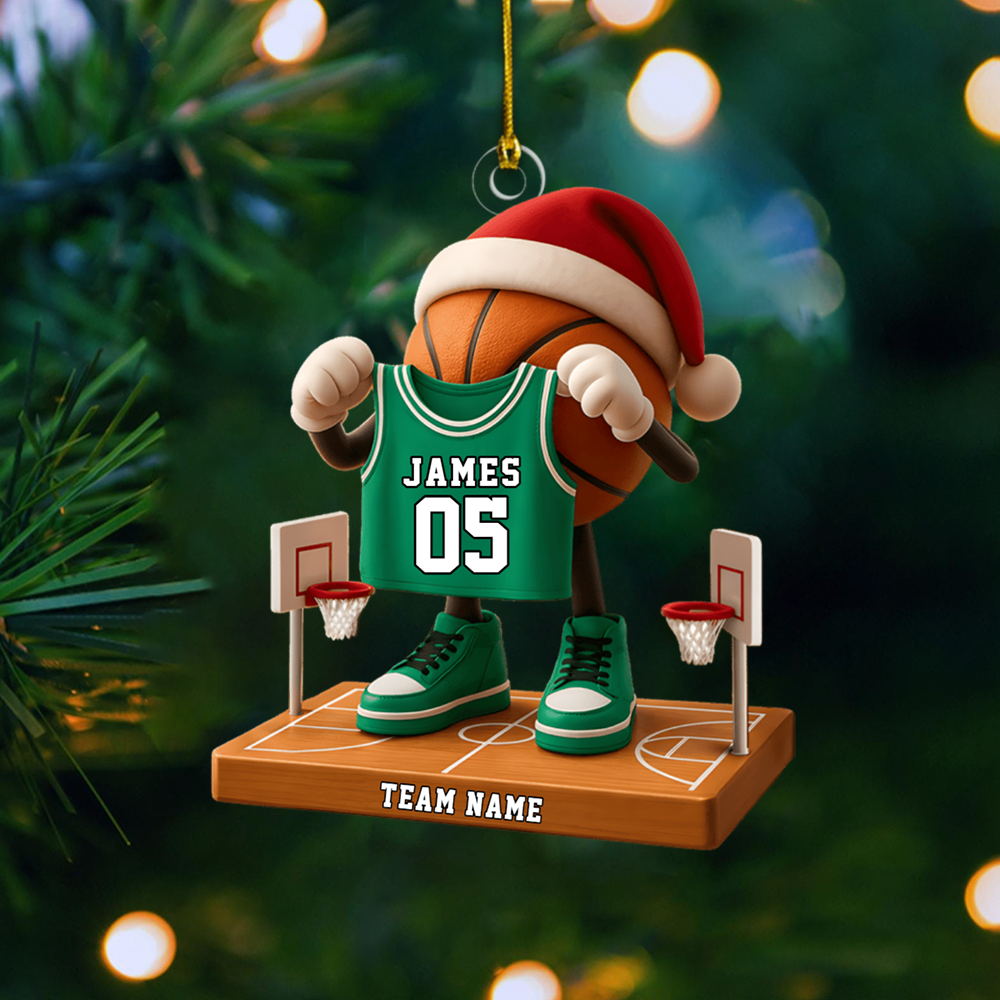 Personalized Basketball Ornament – Custom Name, Jersey Number & Team Name Christmas Decoration for Basketball Players Ornament