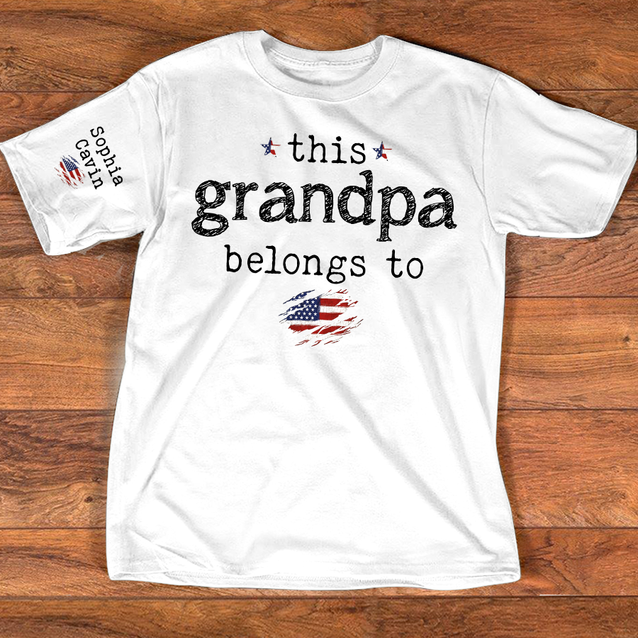 This Grandpa Belongs To Shirt, Personalized Grandpa T Shirt with Kids Names, Custom Grandpa Gift, Patriotic Family Tee
