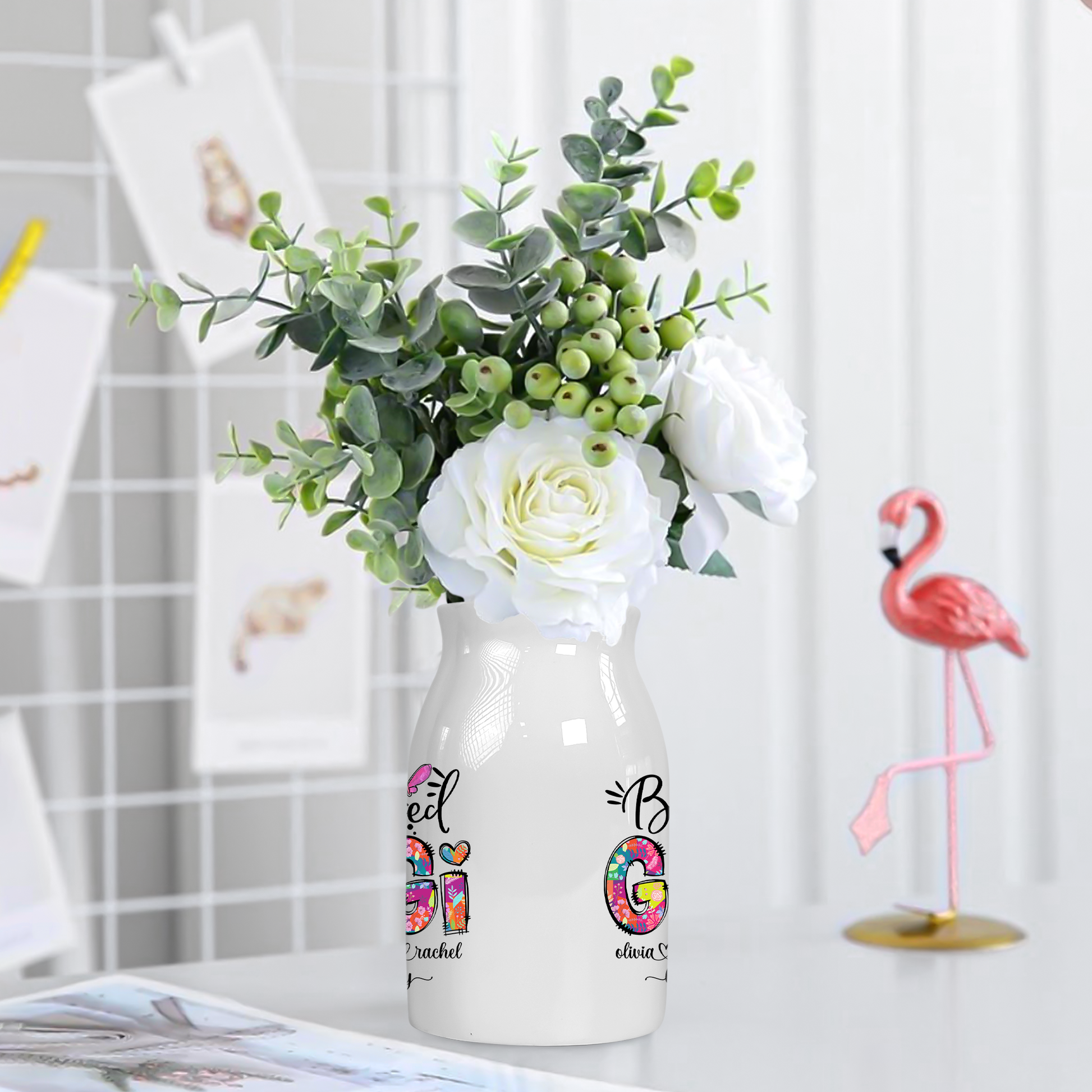 Blessed Nana Grandklids Est Colorful CG658 Ceramic Flower Vase, Mother's Day Gifts