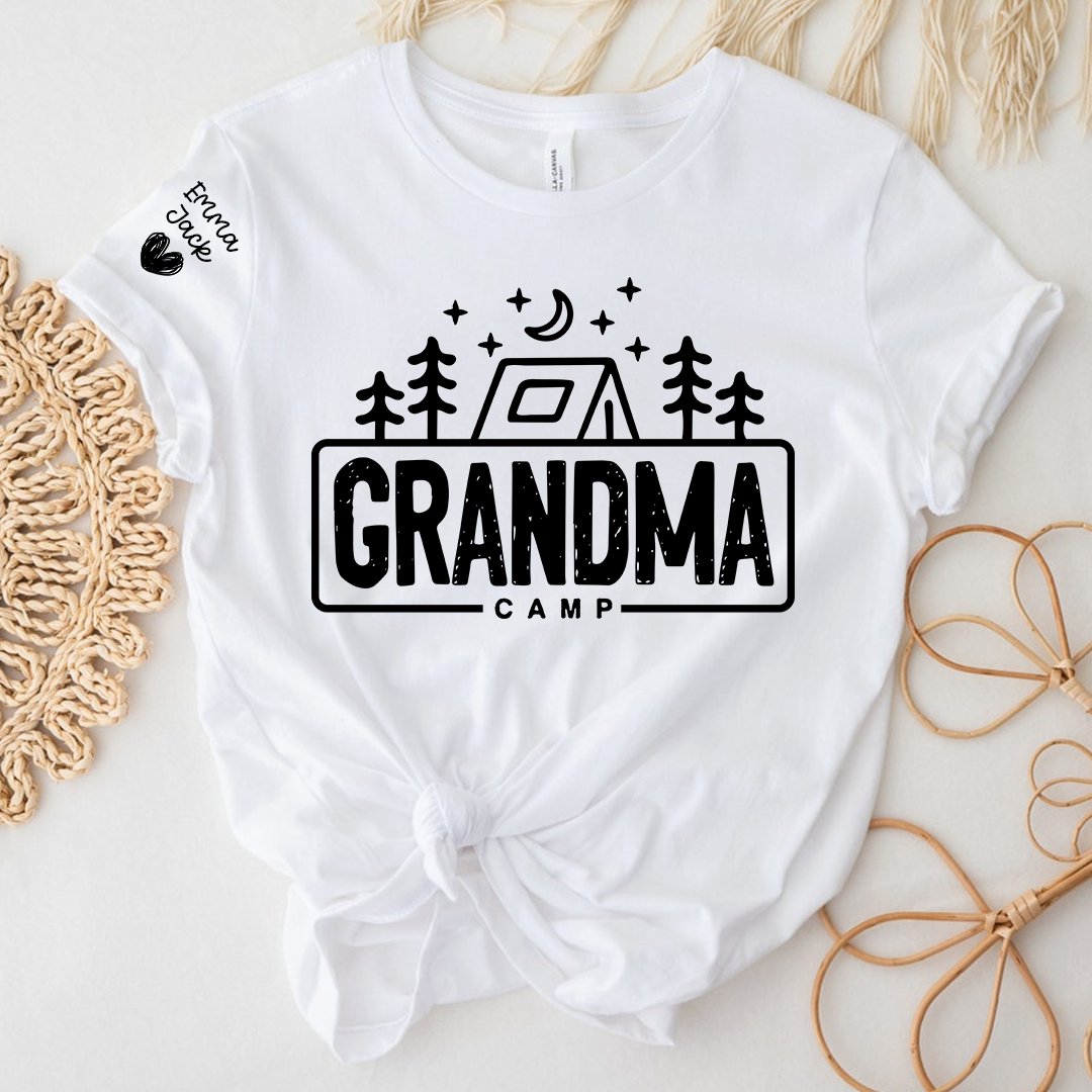 Grandma Camp Shirt, Personalized Grandma Camping Tee, Custom Grandkids Names T Shirt, Outdoor Adventure Gift for Grandma