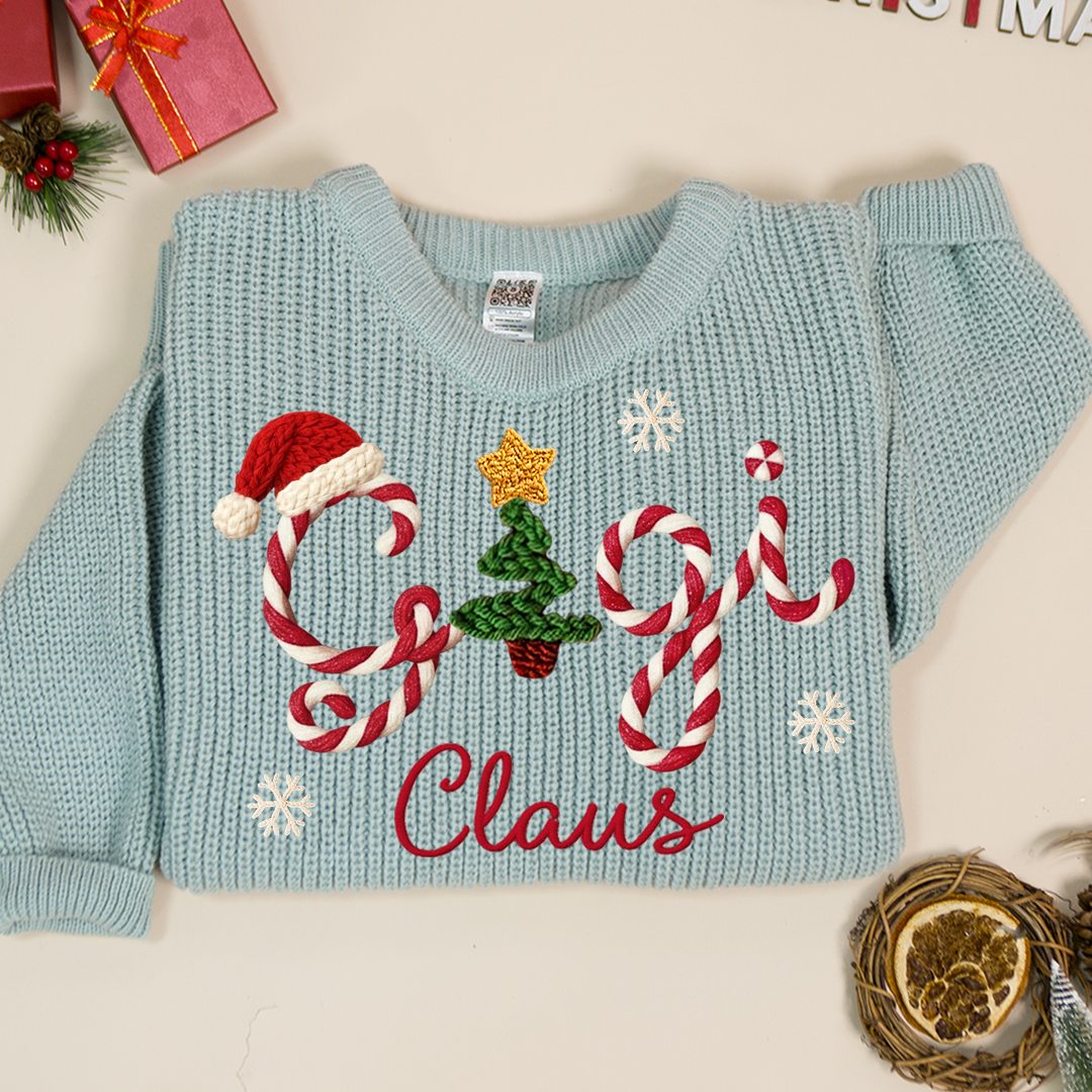 Custom Gigi Hand-Embroidered Sweater Christmas, Gift for Grandma And Kids