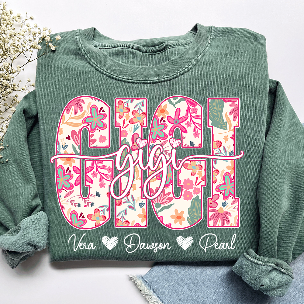 Gigi Sweatshirt Cute Floral Graphic Tee, For Gift Grandma And Kids