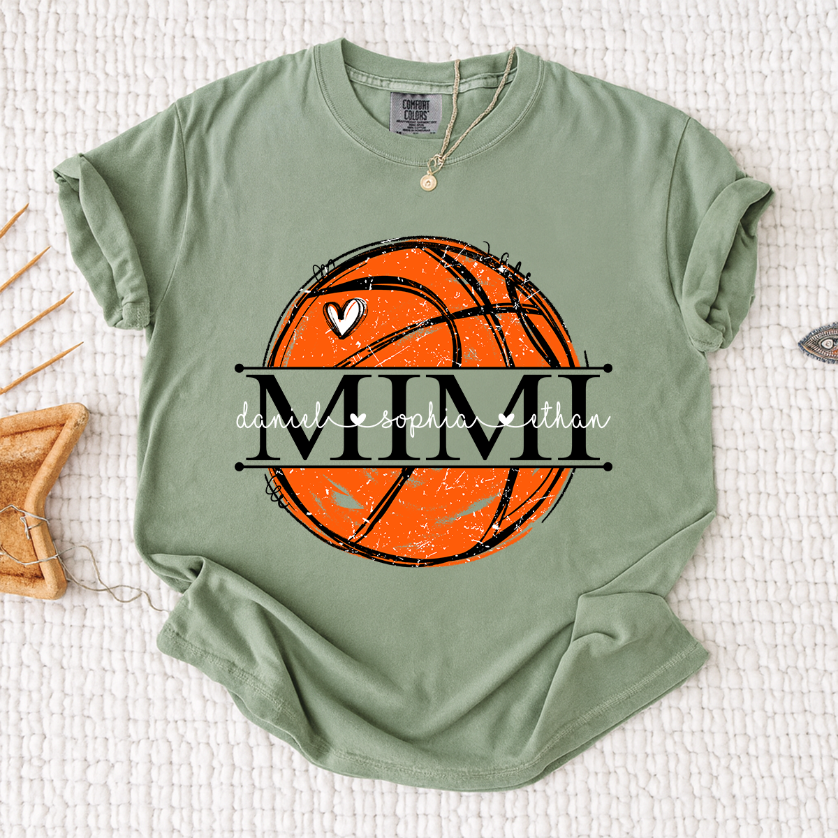 Comfort Basketball Mimi Shirt Personalized with Grandkids Names, Custom Sports Family T Shirt