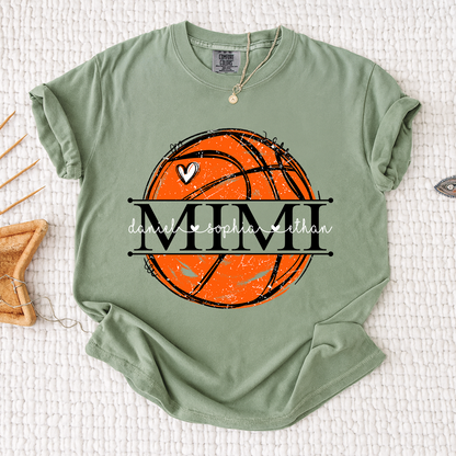 Comfort Basketball Mimi Shirt Personalized with Grandkids Names, Custom Sports Family T Shirt