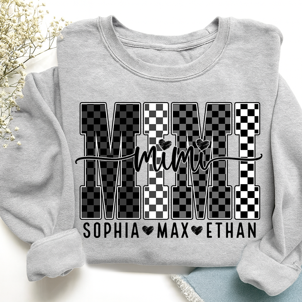 Black White Design Sweatshirt, Custom Gift For Mimi And Kids