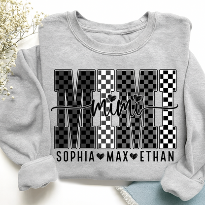 Black White Design Sweatshirt, Custom Gift For Mimi And Kids