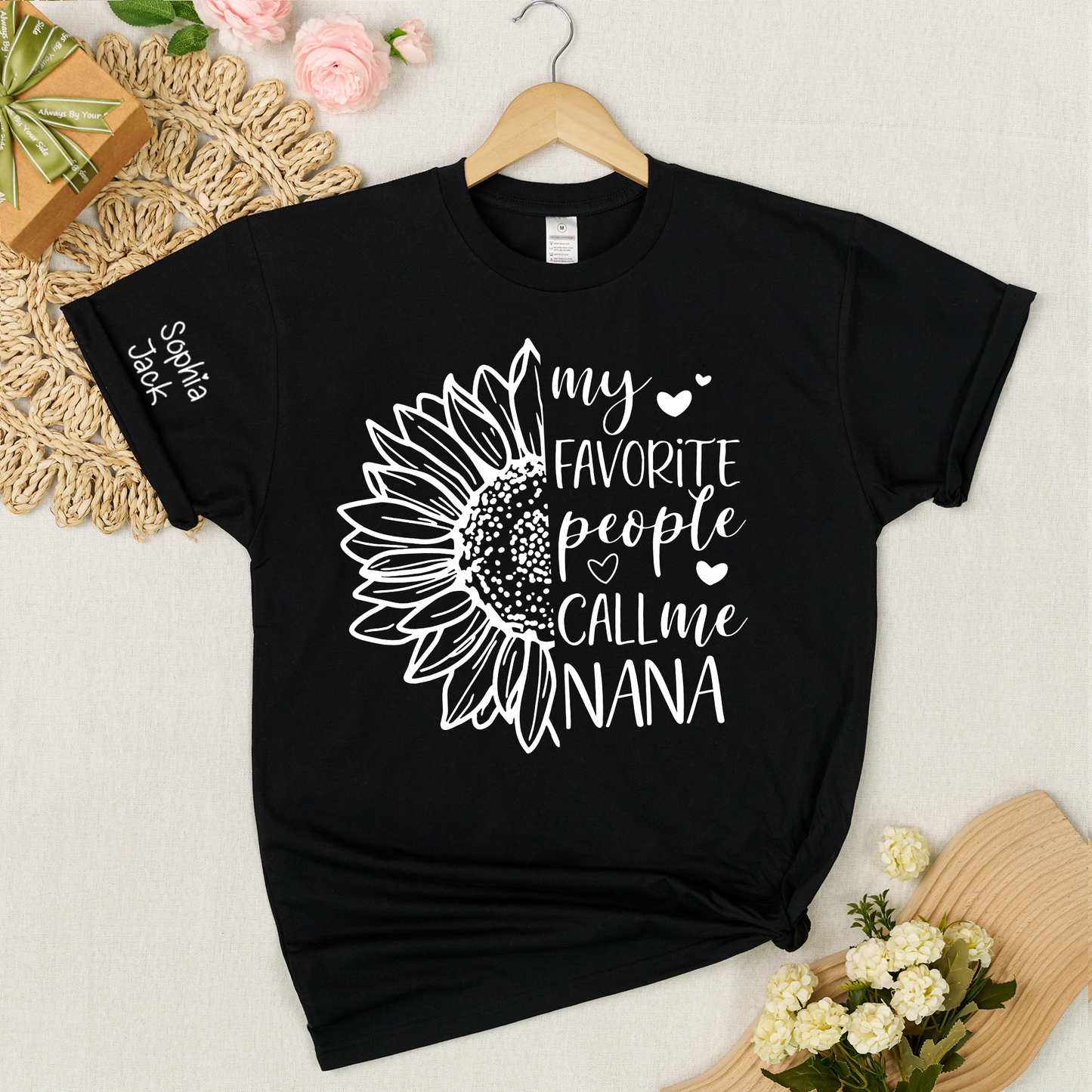 My Favorite People Call Me Nana Shirt – Personalized Sunflower Grandma T-Shirt with Custom Names