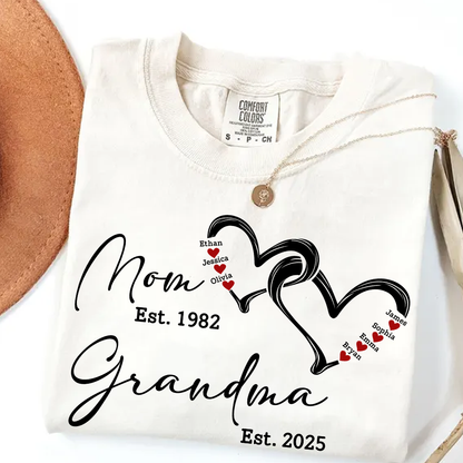 Custom Comfort Colors® Mom Est Grandma Est Hearts Kids Name