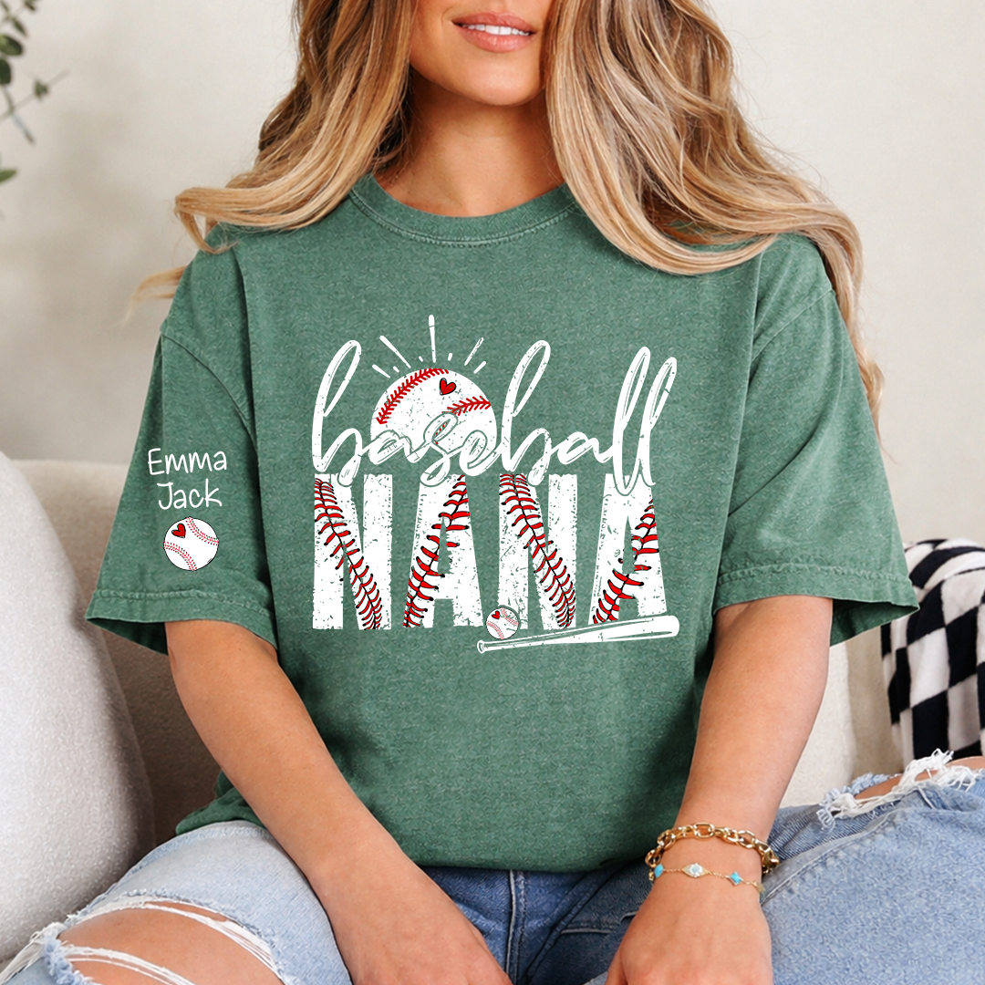 Baseball Nana Personalized T-Shirt, Varsity Style Nana Shirt for Baseball Lovers