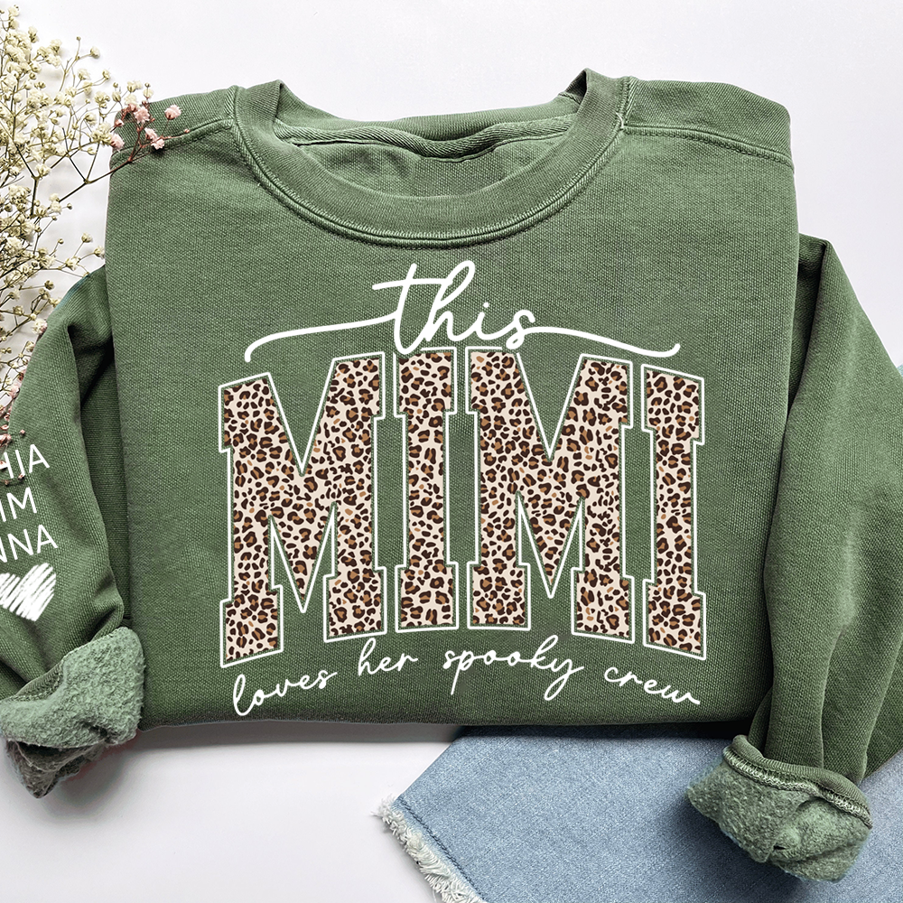 Custom Leopard This Mimi Love Her Spooky Crew, Grandma Sweatshirt with Kids’ Names
