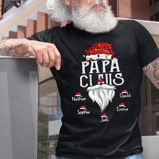 Hat Santa With Christmas Lights, Gift For Grandpa, Custom Give Papa And Kids T-Shirt