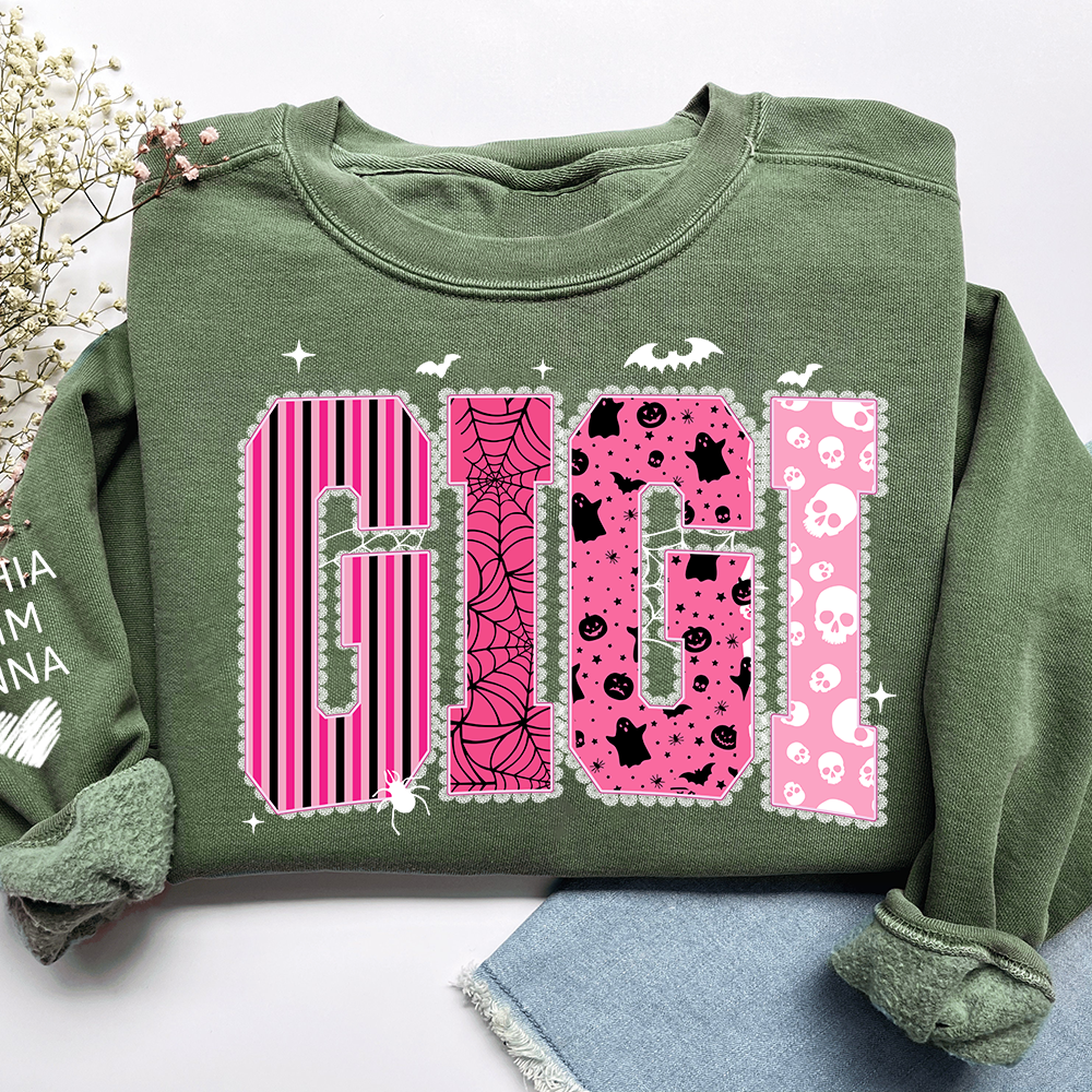 Playful Halloween Style, Pink Custom Gigi Halloween Gifts for Grandma and Kids