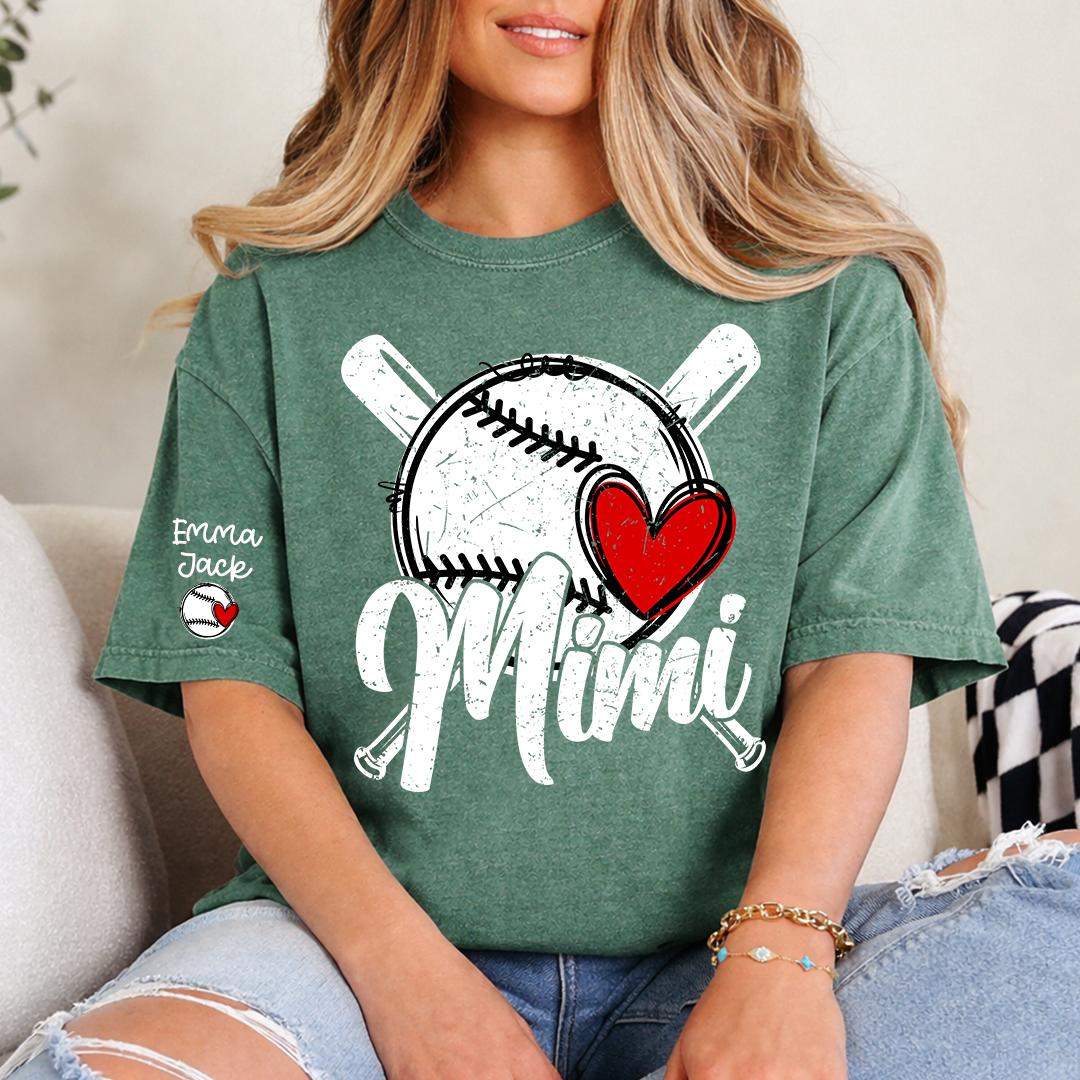 Mimi Baseball Shirt with Heart Design, Personalized T Shirt for Baseball Fans
