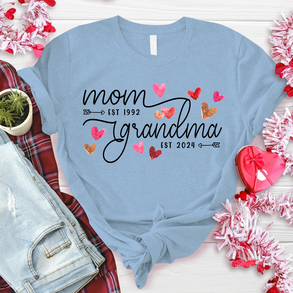 Custom Mom Grandma Est Heart Valentine With Kids T-Shirt