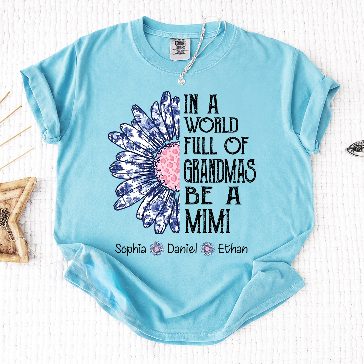 Comfort Colors Custom Mimi Shirt with Grandkids Names In a World Full of Grandmas Be a Mimi Daisy Flower Design Personalized Family Tee