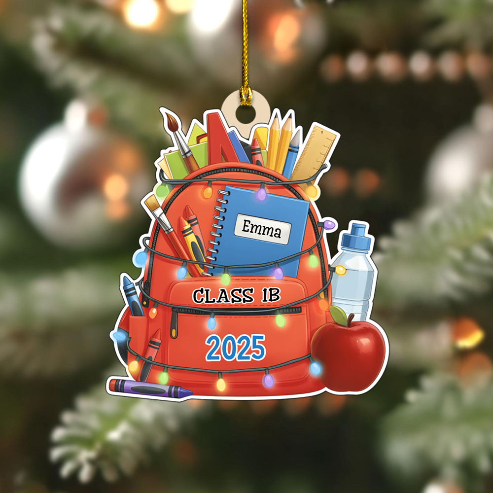 Personalized School Backpack Ornament 2025 – Custom Name & Class Christmas Decoration for Students and Teachers Ornament