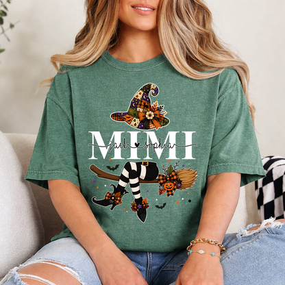Mimi Halloween Witch Shirt for Women, Cute Fall Pumpkin Graphic Tee, Personalized Grandma T Shirt, Cozy Autumn Outfit Gift