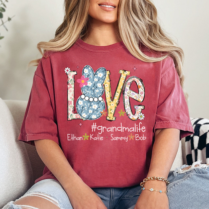 Grandma Life Love Shirt Personalized with Grandkids Names, Floral Family T Shirt