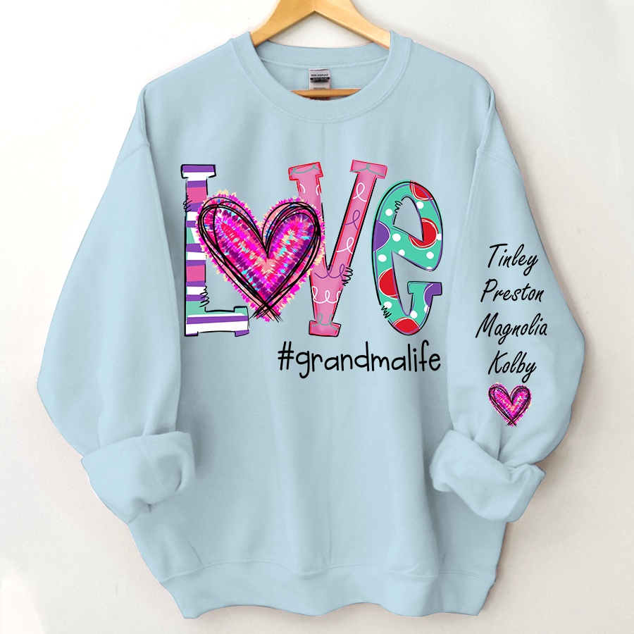 Personalized Grandma Life Color Trend Sweatshirt, Custom Grandma With Grandkids Name On The Sleeve Sweatshirt