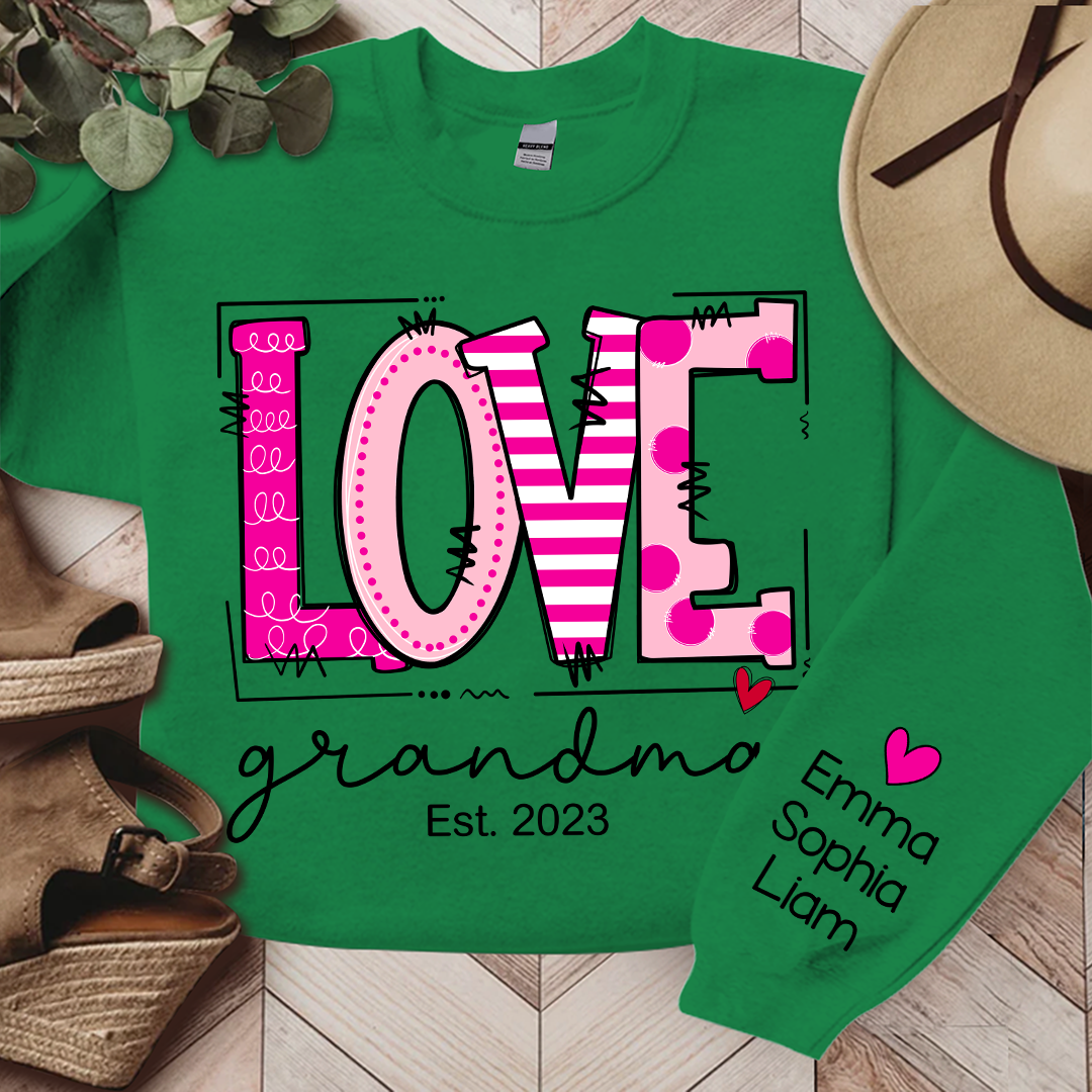 Love Pink Valentine Grandma Life Sweatshirt, Custom Grandma And Kids, Grandma Gift TH Sweatshirt