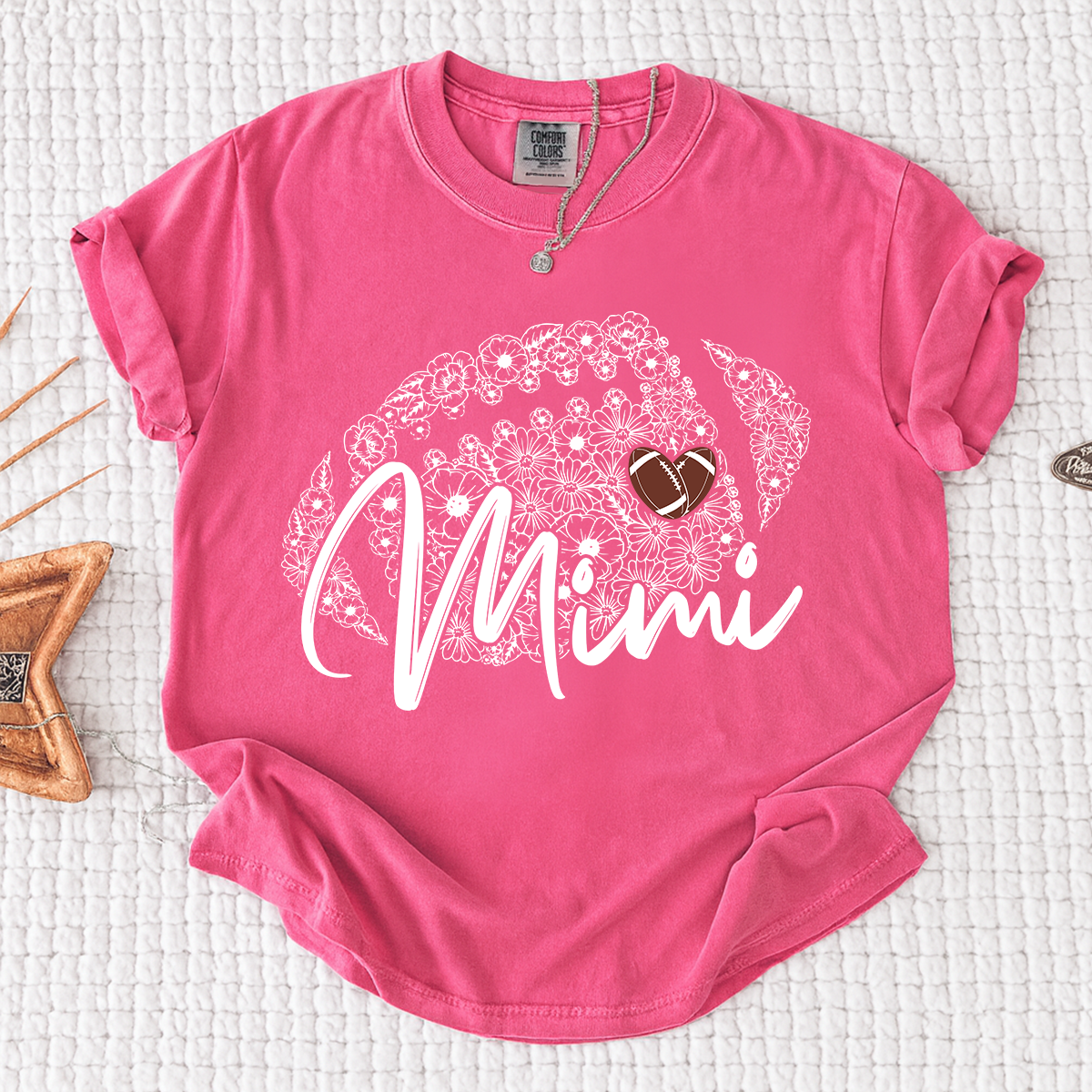 Comfort Mimi Football Shirt, Personalized Mimi T-Shirt with Floral Football Design