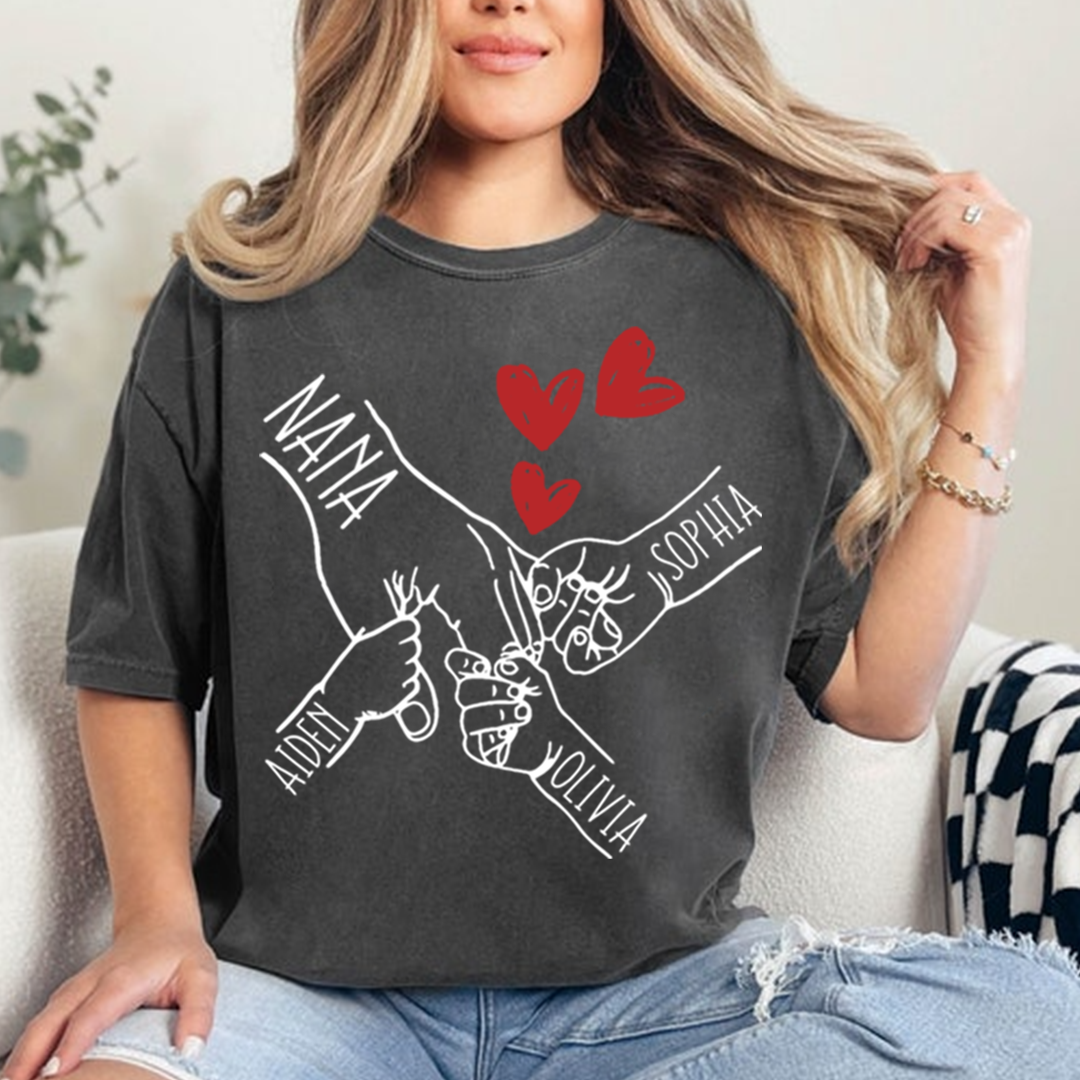 Personalized Nana T-Shirt, Custom Family Names Hand Holding Grandma Shirt