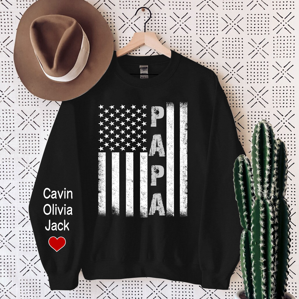 Personalized Papa Flag, Custom Papa And Kids, Papa Gift Sweatshirt