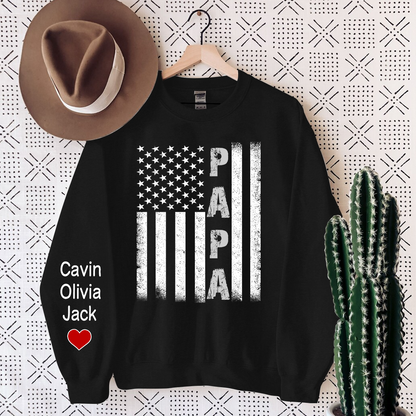 Personalized Papa Flag, Custom Papa And Kids, Papa Gift Sweatshirt