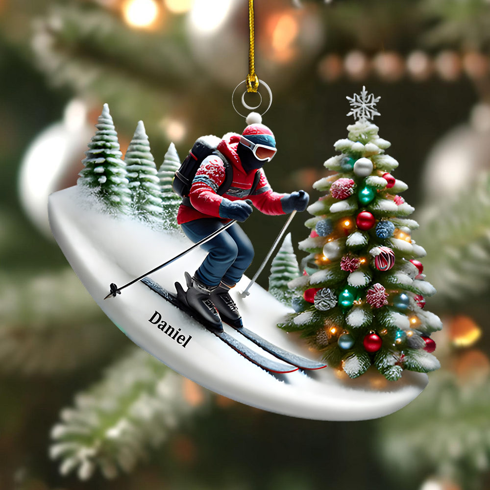 Custom Skiing Ornament – Personalized Snow Ski Ornament 2025 with Name, Winter Christmas Tree Decoration Ornament