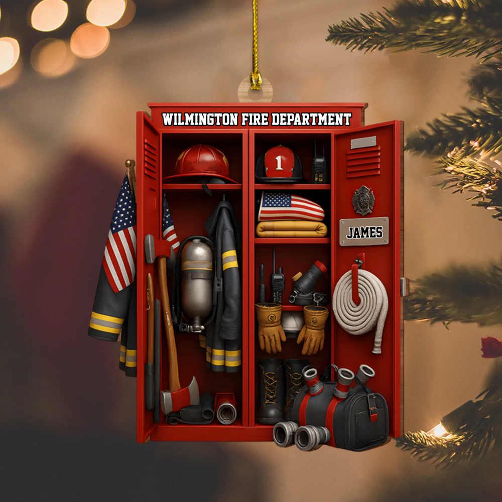 Personalized Firefighter Locker Ornament – Custom Name Fire Department Christmas Tree Decoration 2025 Ornament