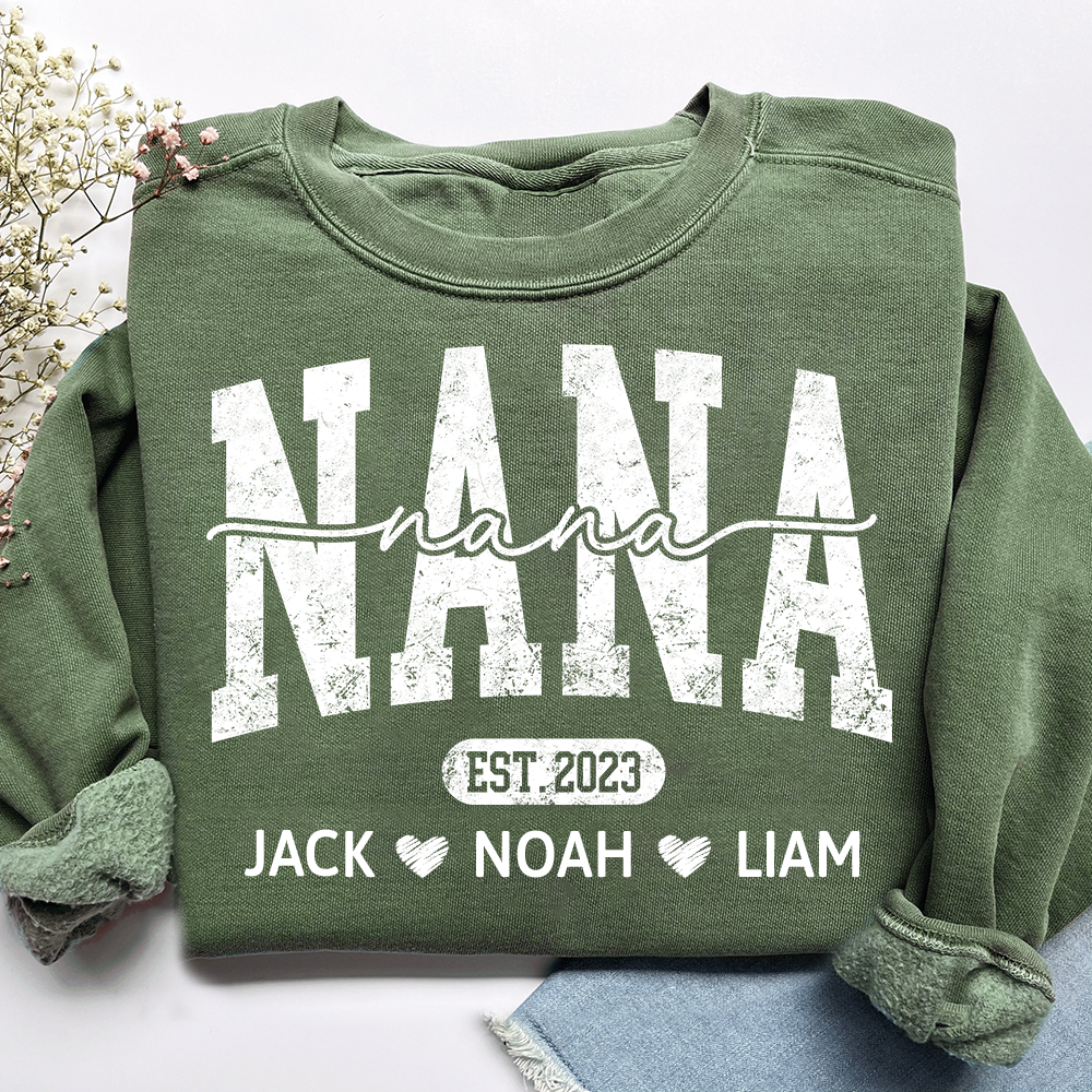 Nana Est And Grandkids Custom Sweatshirt As Gift For Grandmother And Grandchild