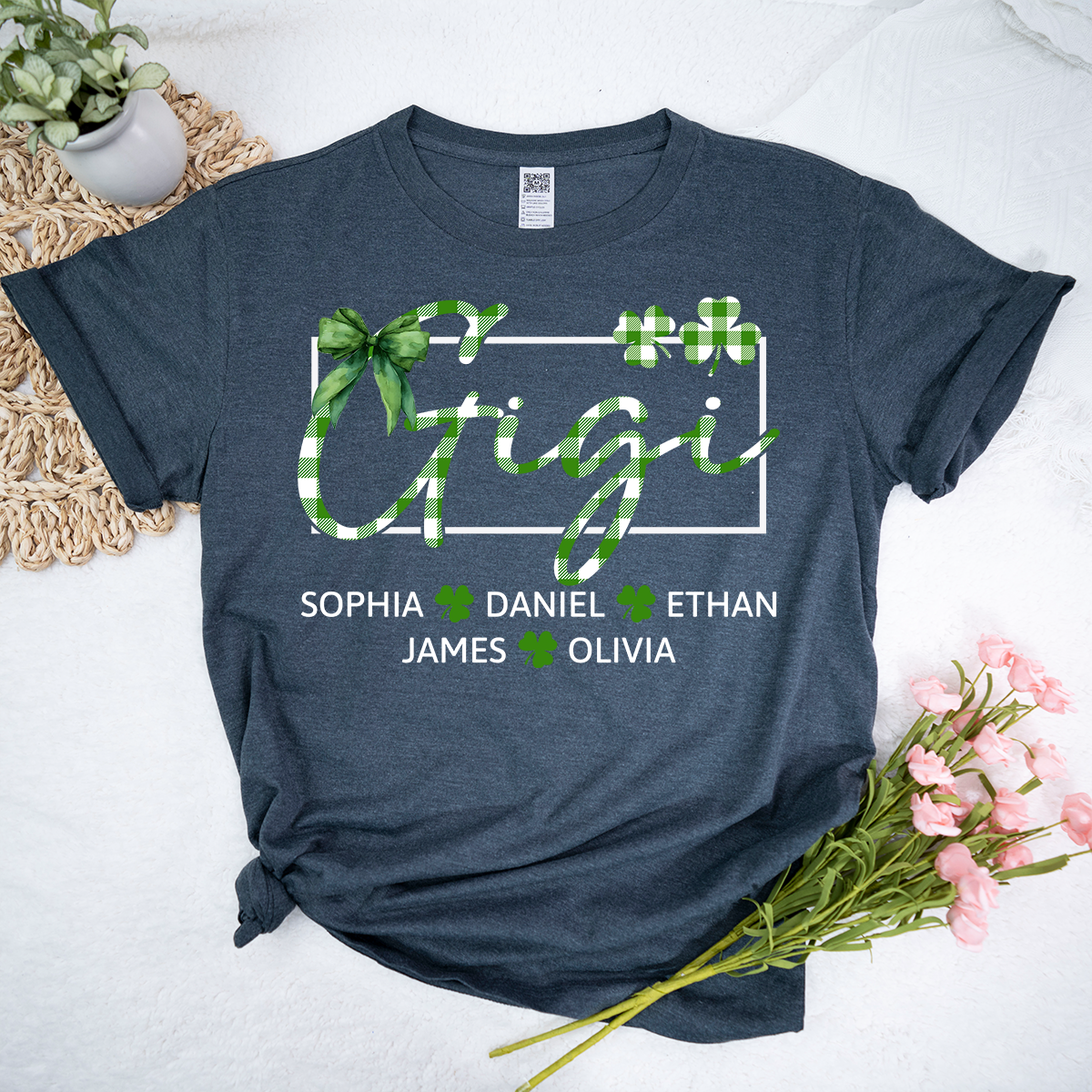 Personalized Gigi Family Shirt, Custom Names Shamrock Clover Tee, St Patrick’s Day Outfit for Gigi and Grandkids
