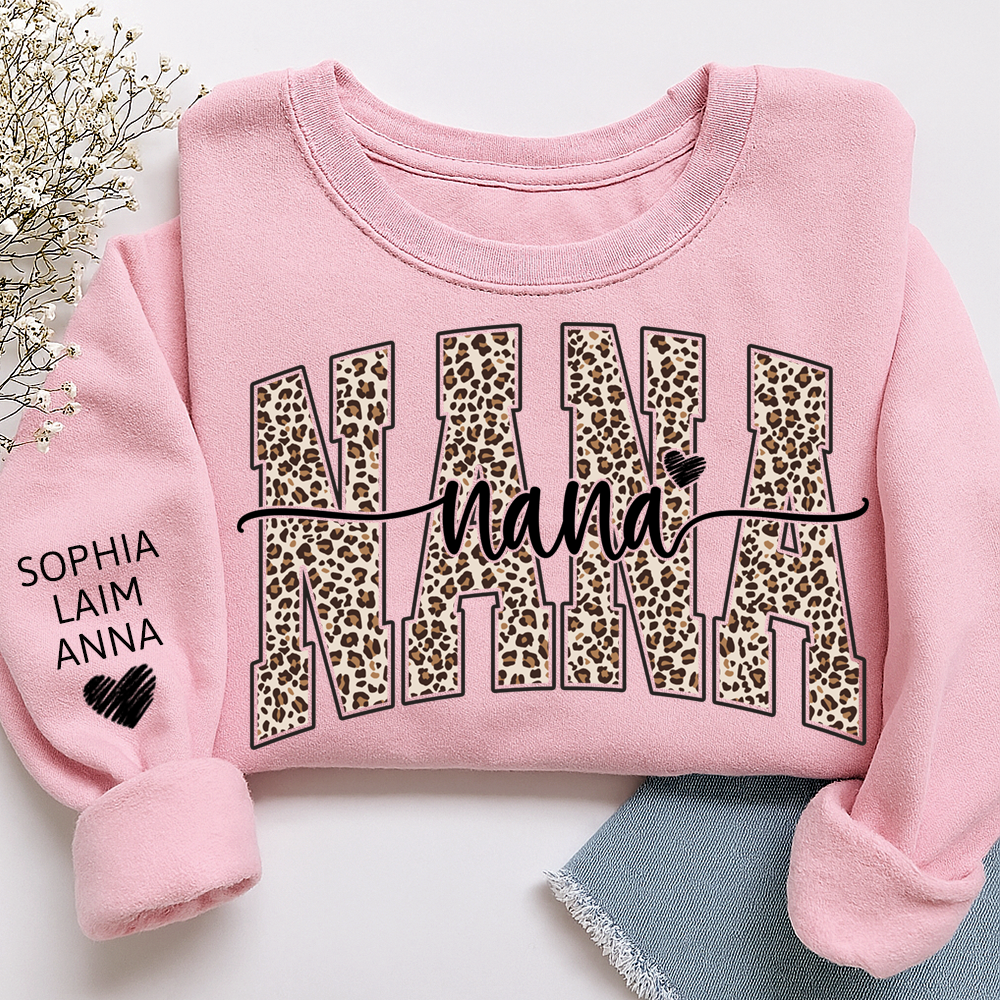 Retro Varsity Nana Leopard Print, For Gift Grandma And Kids
