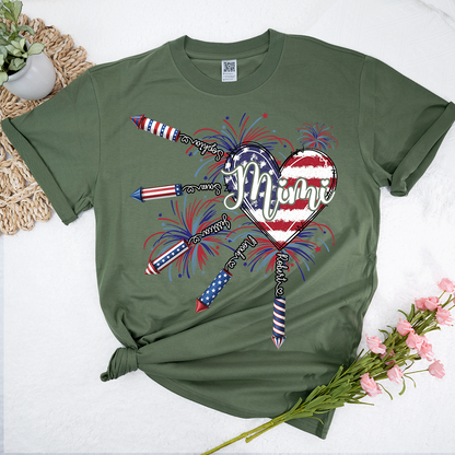 Patriotic Mimi Shirt with Firework Heart and American Flag Design for 4th of July