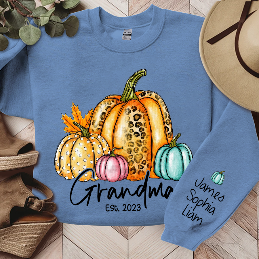 Fall Autumn Sweatshirt, Grandma Est With Grandkids Autumn, Grandma Gift TH