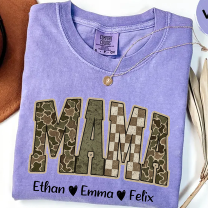 Personalized Camo Mama Shirt - Hunting Style Tee with Custom Kids Names