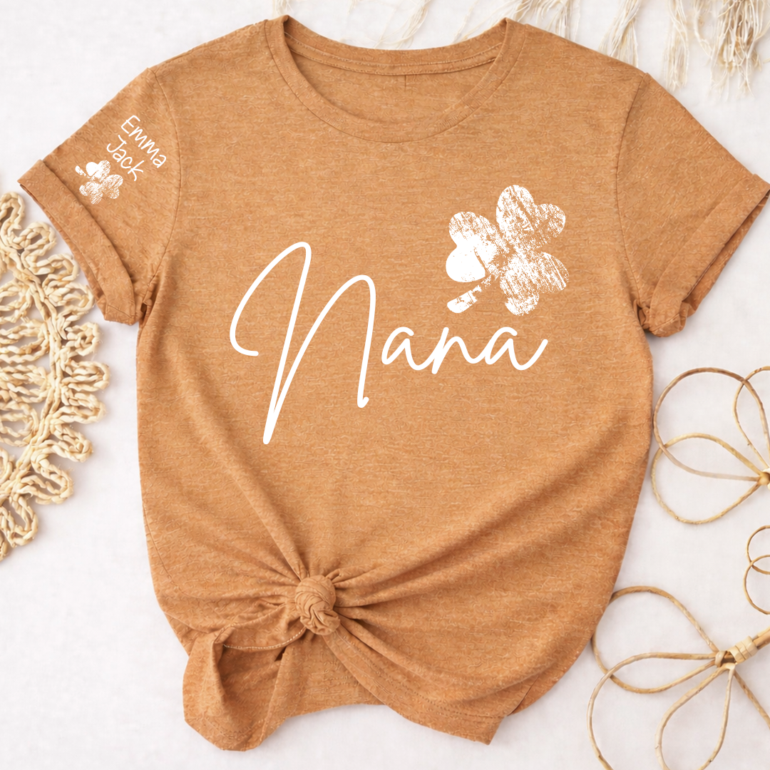 Lucky Grandma St Patrick’s Day T Shirt, Nana Shamrock Custom Names Design