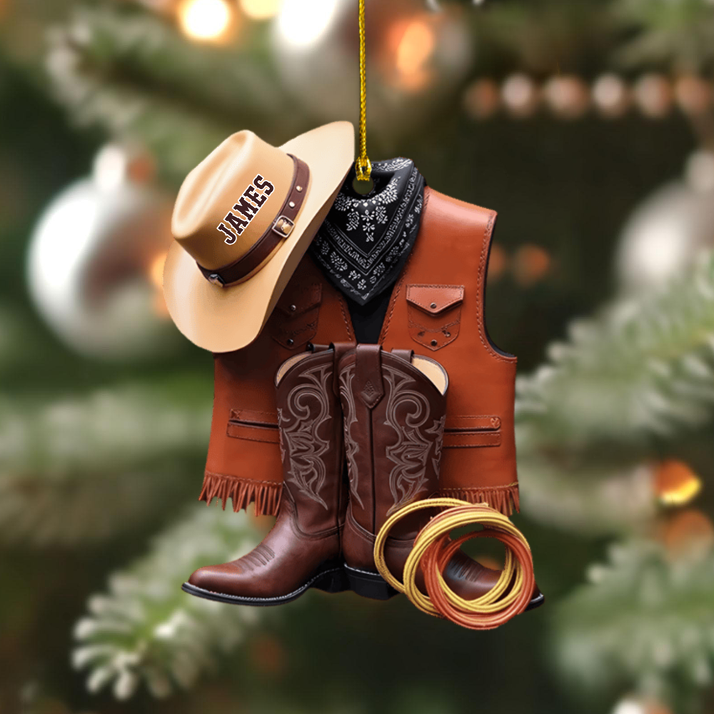 Personalized Cowboy Ornament 2025 – Custom Western Outfit Ornament with Name, Unique Christmas Gift for Cowgirls & Cowboys Ornament