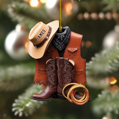 Personalized Cowboy Ornament 2025 – Custom Western Outfit Ornament with Name, Unique Christmas Gift for Cowgirls & Cowboys Ornament