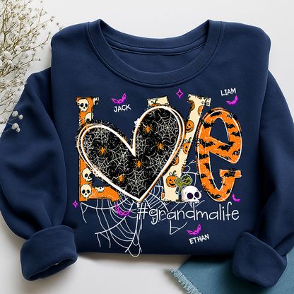 Grandma Life Halloween Sweatshirt, Cute Love Spooky Bat Gift for Grandma And Kids
