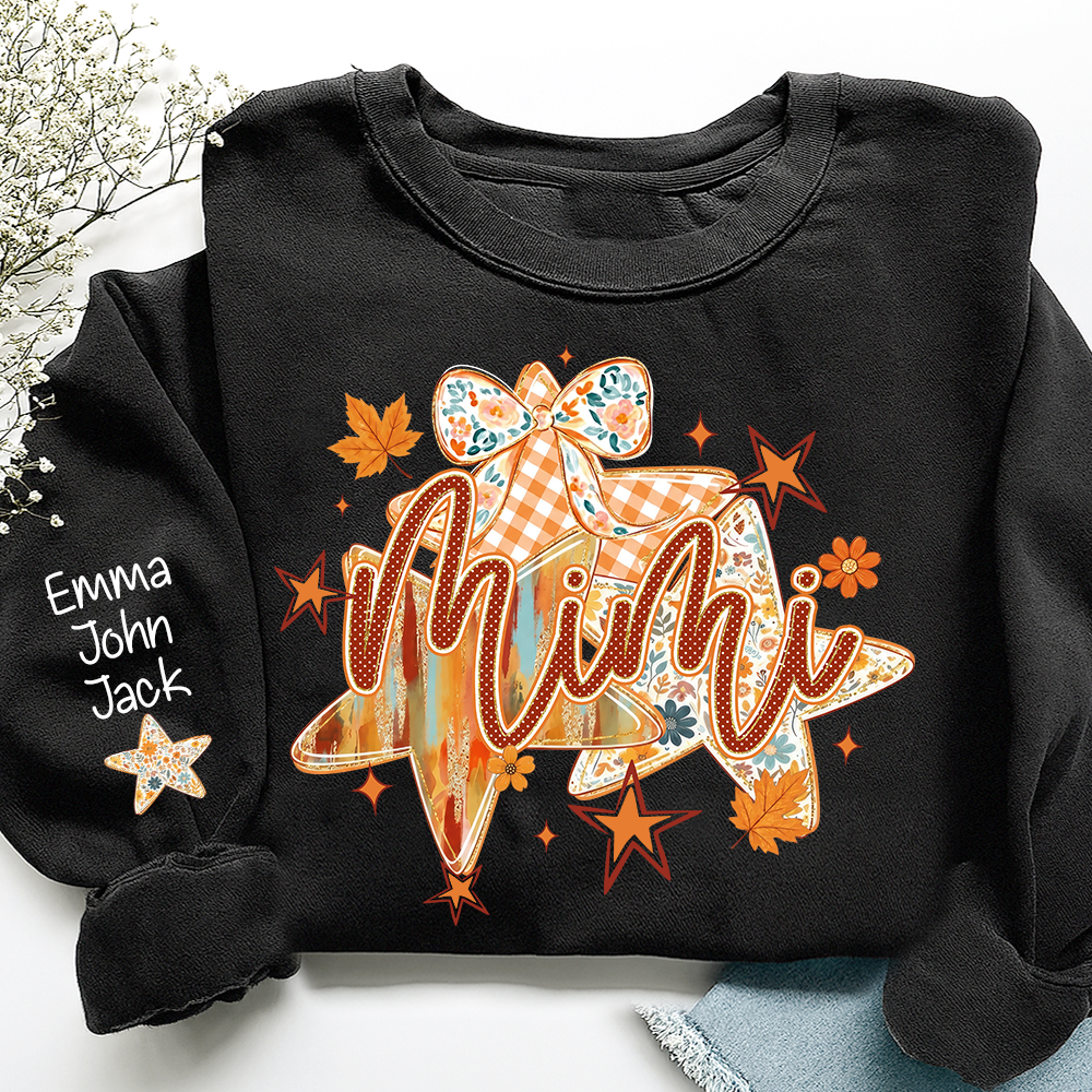 Cute Nana Star Bow Shirt, Personalized Grandma Graphic Tee, Fall Autumn T Shirt, Meaningful Gift from Grandkids