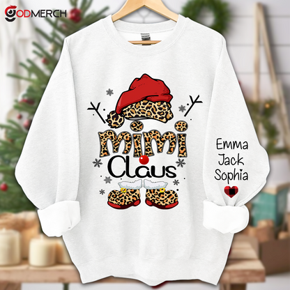 Mimi Claus Leopard Christmas, Christmas Grandma Nana Mimi Claus Shirt Custom Name