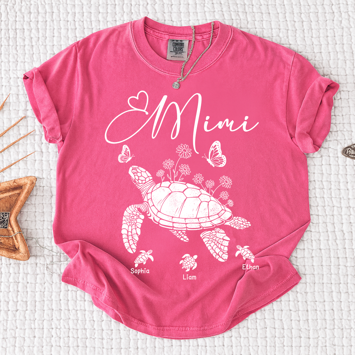 Comfort Colors® Personalized Mimi Shirt featuring A Turtle, Grandma And Grandchildren, A unique Gift For Grandma And Family