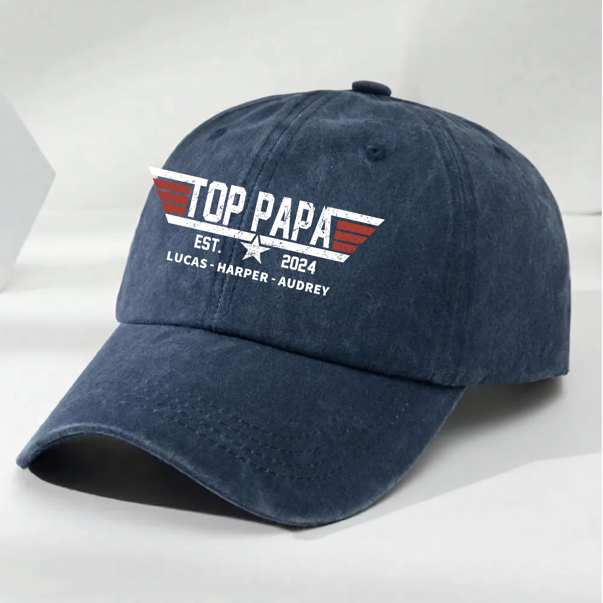 Personalized Gift Top Papa, Grandpa's Birthday, Father's Day Gift Trend, Personalized Custom Vintage Washed Denim Cap